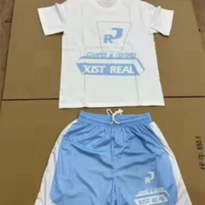 Graphic Tee and Shorts Set in White and Blue